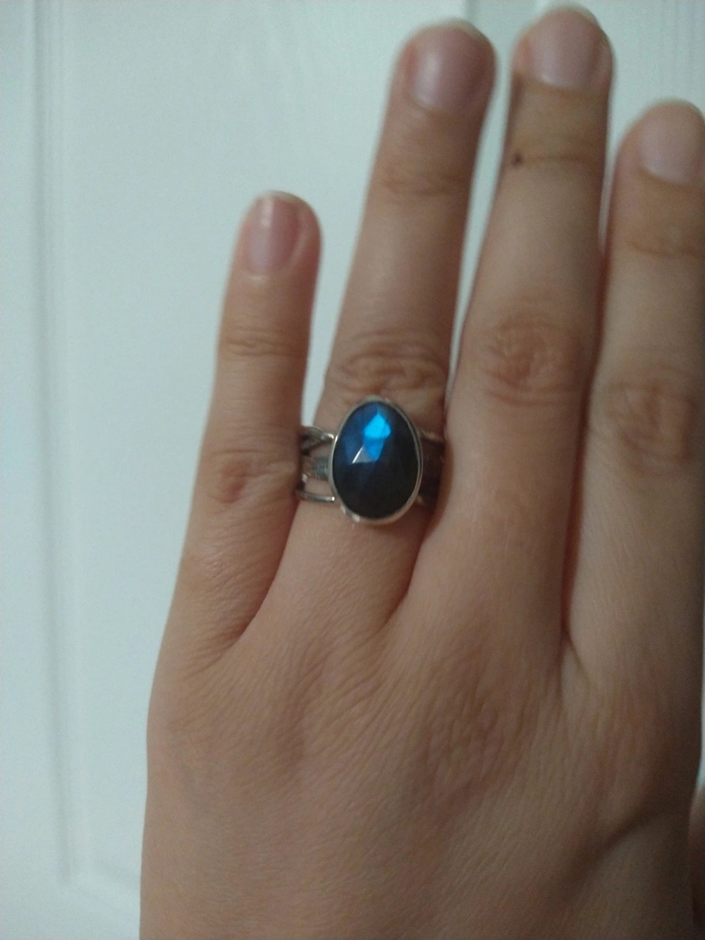 Silver Ring 6.5 with Blue Oval Faceted Labradorite Stone